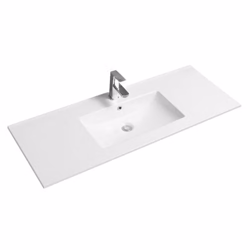 Limoge 4001A White Ceramic Rectangular Inset Bathroom Basin with Scooped Bowl, W: 121 cm, D: 46 cm, H: 16 cm – 2