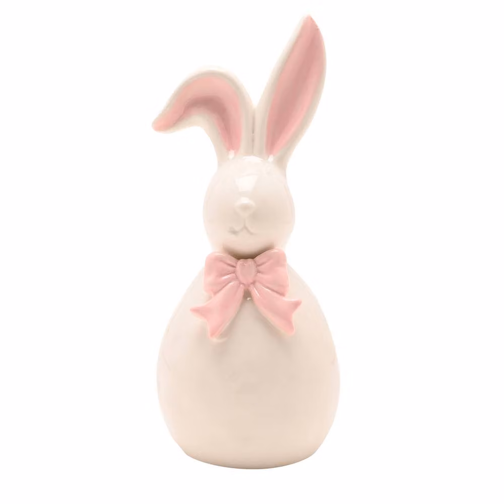 Eggstraordinary Gift Co. Bunny With Pink Bow Ceramic Figurine in White, Pink and Multicolour – 2