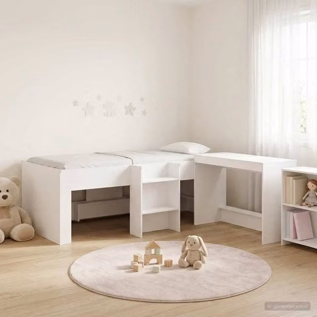 Berkfield Home Kids High Bed Frame with Desk and Stairs in White Engineered Wood – 1