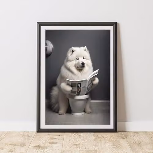 60 Second Makeover Samoyed On The Toilet Paper Poster, Multicolour, W: 21.0 cm, H: 29.7 cm