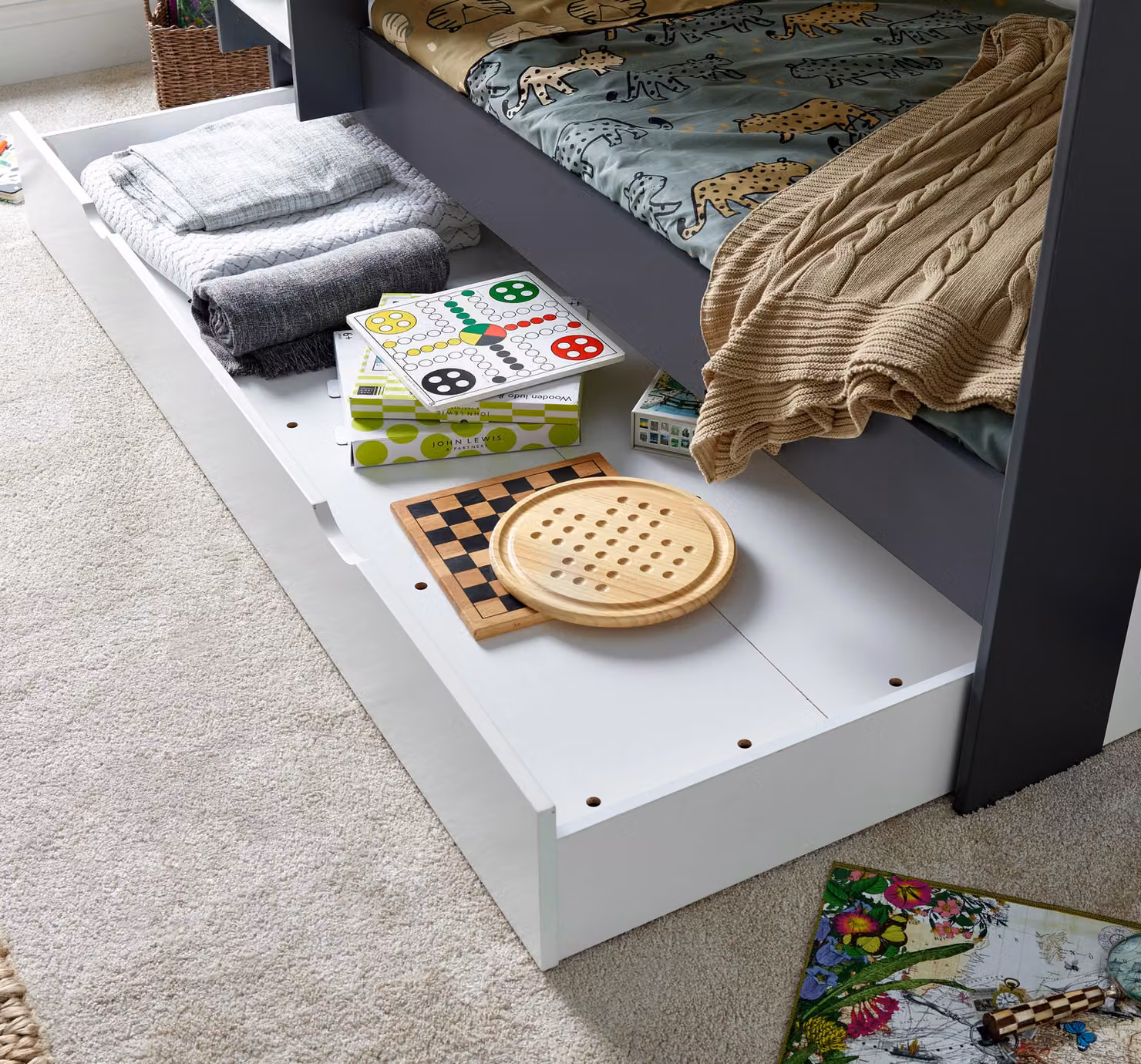 Bedmaster Olly Two-Level Storage Bunk Bed with Spring Mattresses in White and Grey – 5