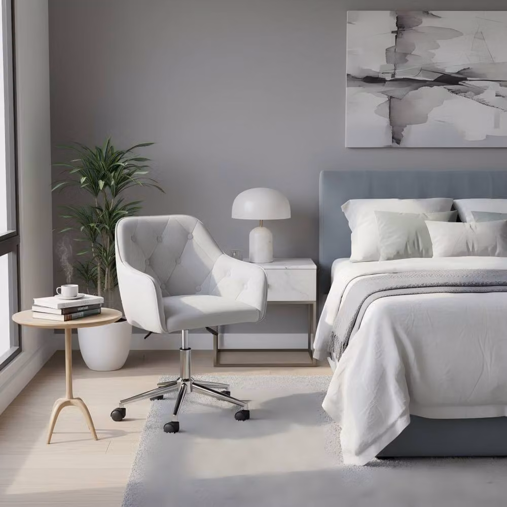 Alivio Grey Velvet Modern Task Chair with Armrests and Castors – 4