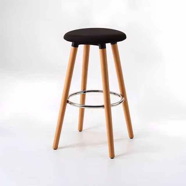 Orsina Modern Round Bar Stool in Black and Brown with Beech Wood and Metal Construction – 1