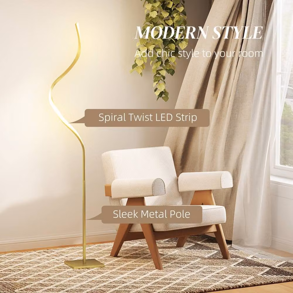 HOMCOM LED Floor Lamp with Dimmable Brightness in Gold/Brass Tone – 2