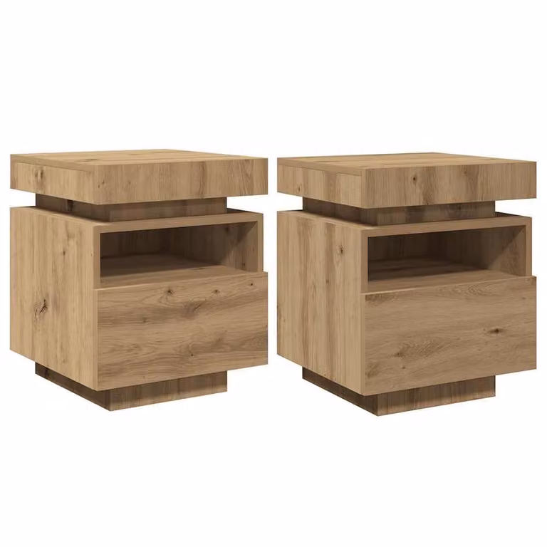 Berkfield Home Artisan Oak Bedside Cabinets with Integrated LED Lights, Set of 2, Brown, W: 40 cm, D: 39 cm, H: 48.5 cm