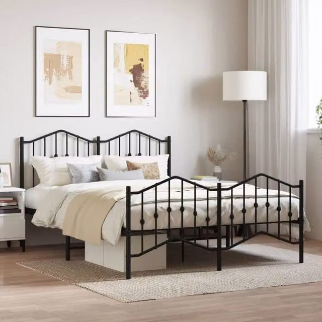 Berkfield Home Metal Bed Frame with Headboard and Footboard, Black, W: 135 cm, L: 190 cm – 1