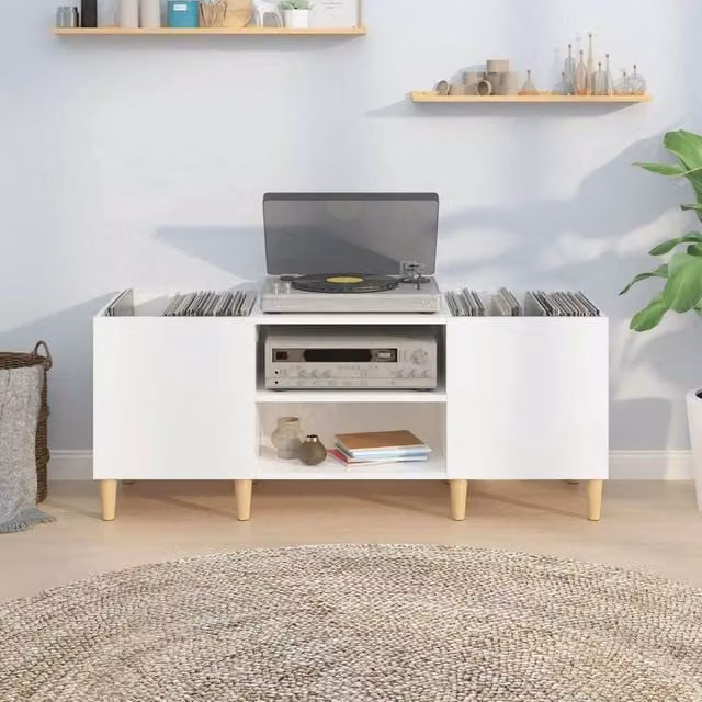 Berkfield Home Record Cabinet in High Gloss White, W/D/H: 121 x 38 x 48 cm – 1