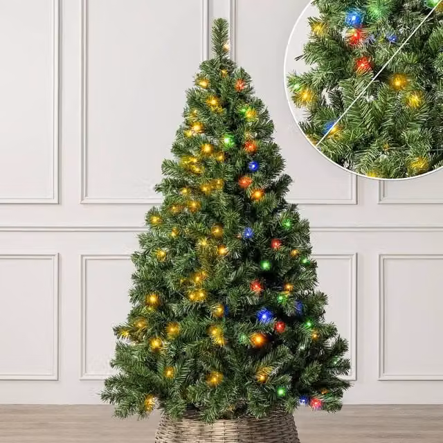 Christow Pre Lit Aspen Spruce Christmas Tree in Green with Colour Switch and Timer, Height: 152.4 cm