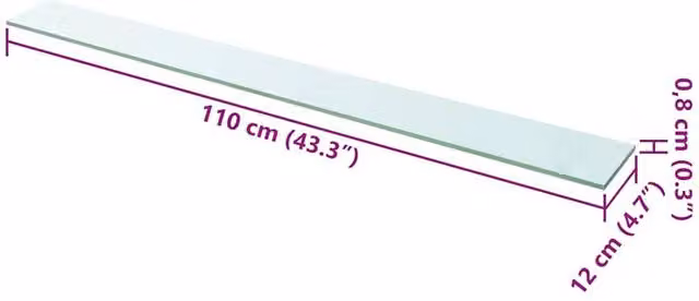 Berkfield Home Clear Glass Shelf Panel, W: 110 cm, D: 12 cm
