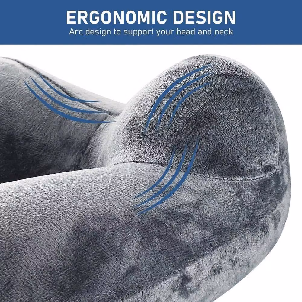 SPETLEK Dark Grey Inflatable U-Shaped Velvet Neck Pillow for Travel and Flight – 4