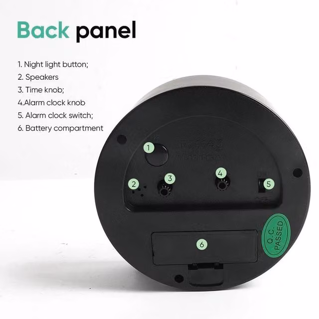 FLAVORA Black Luminous Large Silent Bedside Alarm Clock