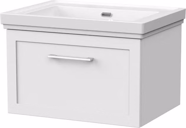 Balterley Stonnall 1 Drawer Wall Mounted Vanity Unit and 0TH Fireclay Basin, Matt White, Width: 60 cm