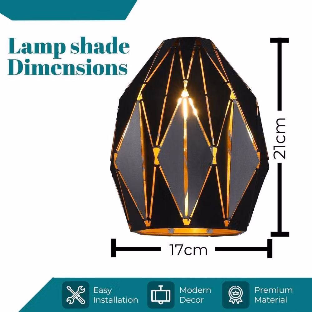 EONLION Modern Metal Easy Fit Lamp Shades for Ceiling Lights in Black and Gold/Brass – 2