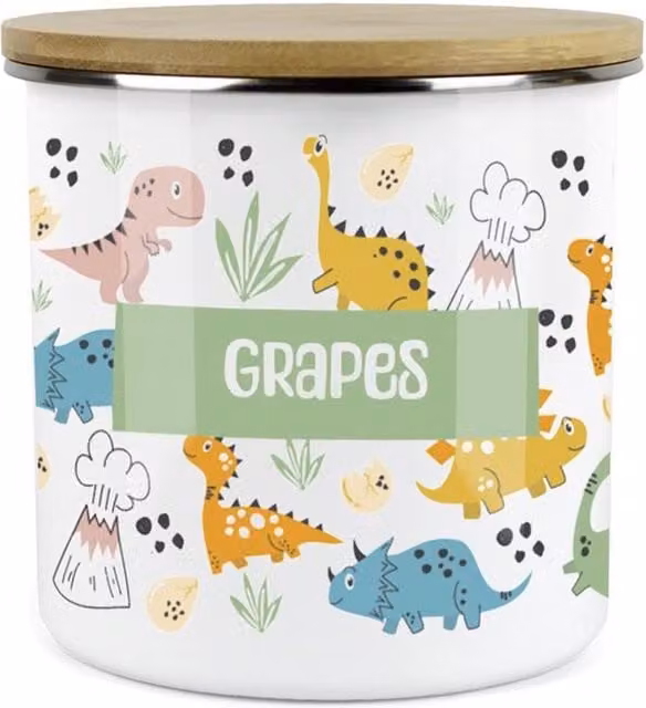 Purely Home Cartoon Dinosaurs Childrens Mini Snack Pot in Green and Multicolour Enamel Metal