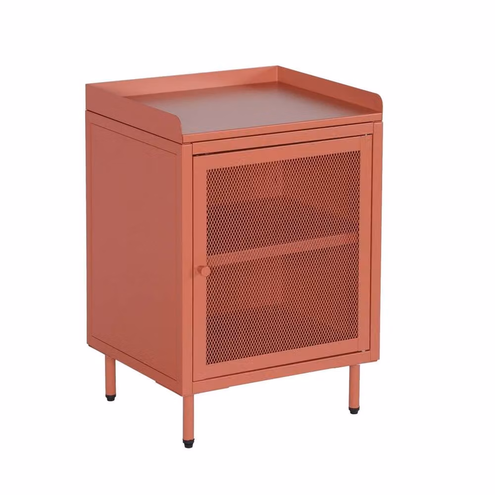 sweeek Industrial Metal Bedside Table with 1 Door in Terracotta, W: 40 cm, D: 40 cm, H: 58.5 cm – 2