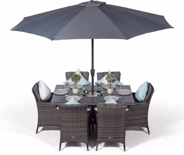 Thats Furniture Savannah 6 Seat Rattan Rectangle Dining Set with Ice Bucket Drinks Cooler in Grey