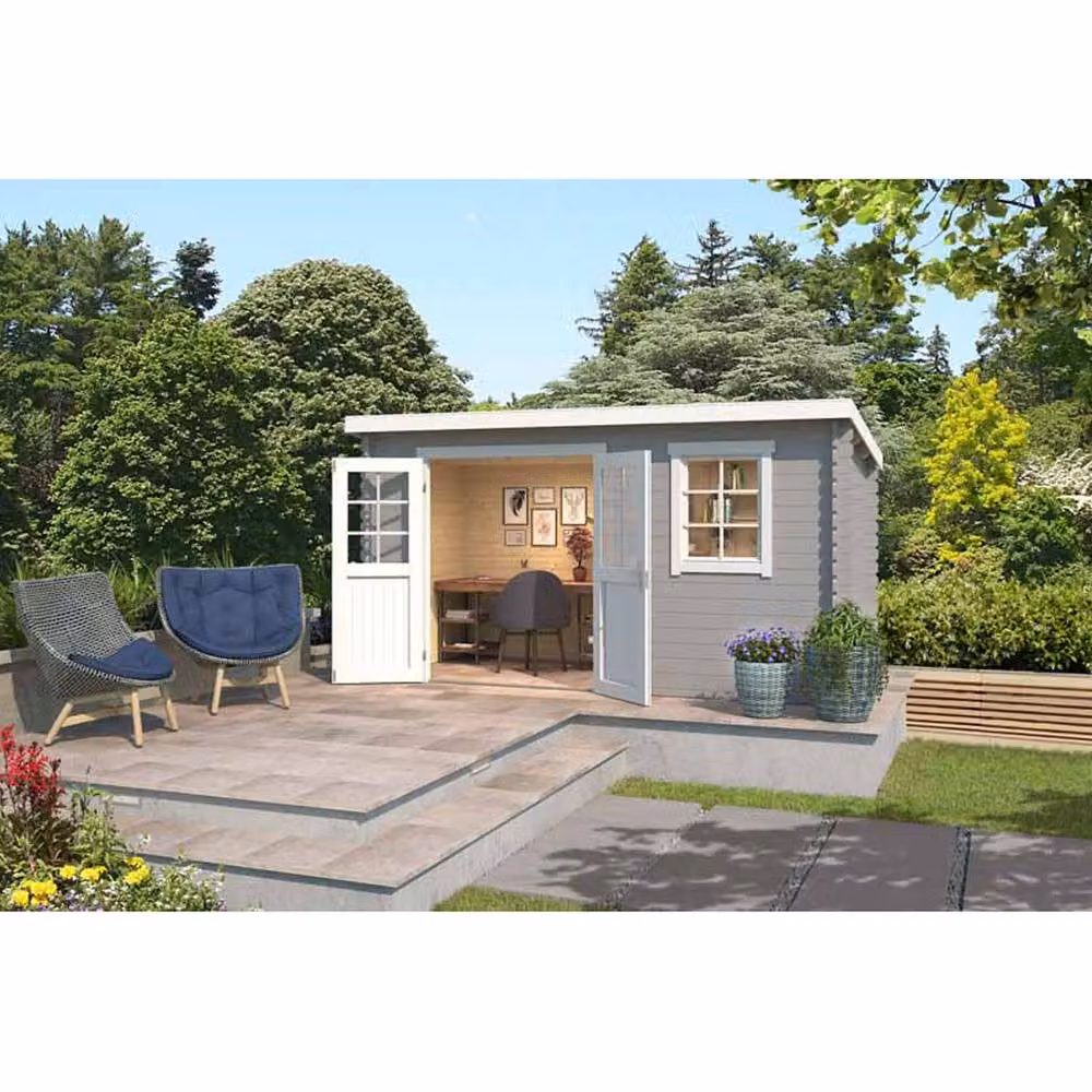 Lasita Maja Ltd Amira 175 Log Cabin Garden Room and Home Office in Beige, W: 231.1 cm, D: 400 cm, H: 210.9 cm