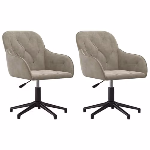vidaXL Set of 2 Modern Swivel Dining Chairs in Light Grey Velvet, W/D/H: 55 x 59.5 x 77 cm