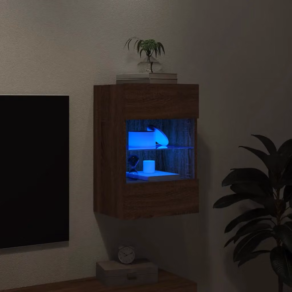 Berkfield Home Modern Wall Mounted TV Cabinet with LED Lights, Brown Oak, W/D/H: 40 x 30 x 60.5 cm – 3