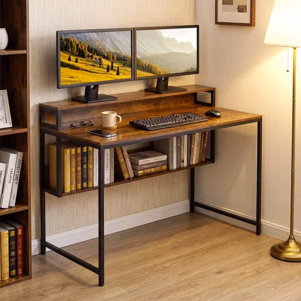VOGREX Industrial Gaming and Study Computer Desk in Brown – 3