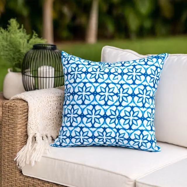 Voltico Gardenista Floral Decorative Square Garden Cushion, Blue, White and Multicolour, W/D/H: 45 x 45 x 45 cm