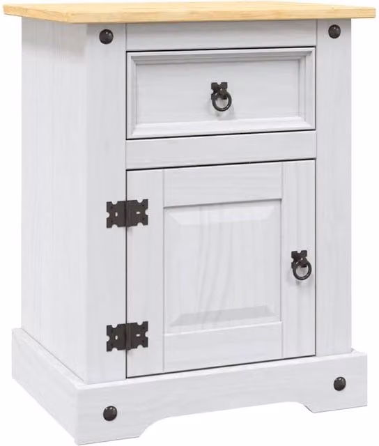 Berkfield Home Corona Range Mexican Pine Bedside Cabinet in White, W/D/H: 53 x 39 x 66 cm – 1