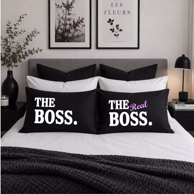 60 Second Makeover The Real Boss Black Cotton Graphic Pillowcases, Pack of 2 – 1