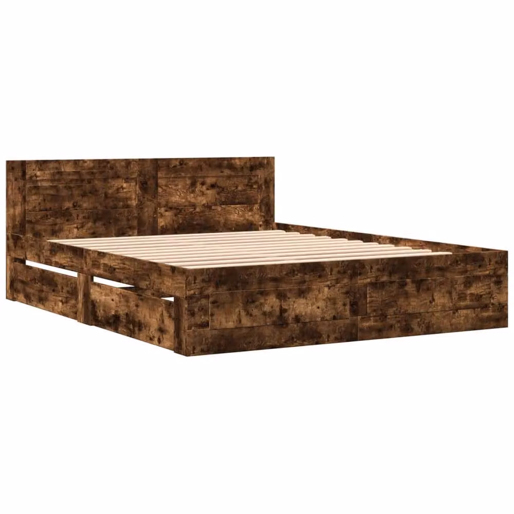 Berkfield Home Bed Frame with Headboard in Smoked Oak Brown, W: 160 cm, D: 200 cm – 3