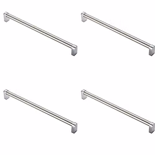 Loops 4 Pack Round Tube Bar Pull Handle in Chrome and Satin Nickel, W: 336 mm, D: 16 mm, Fixing Centres: 320 mm