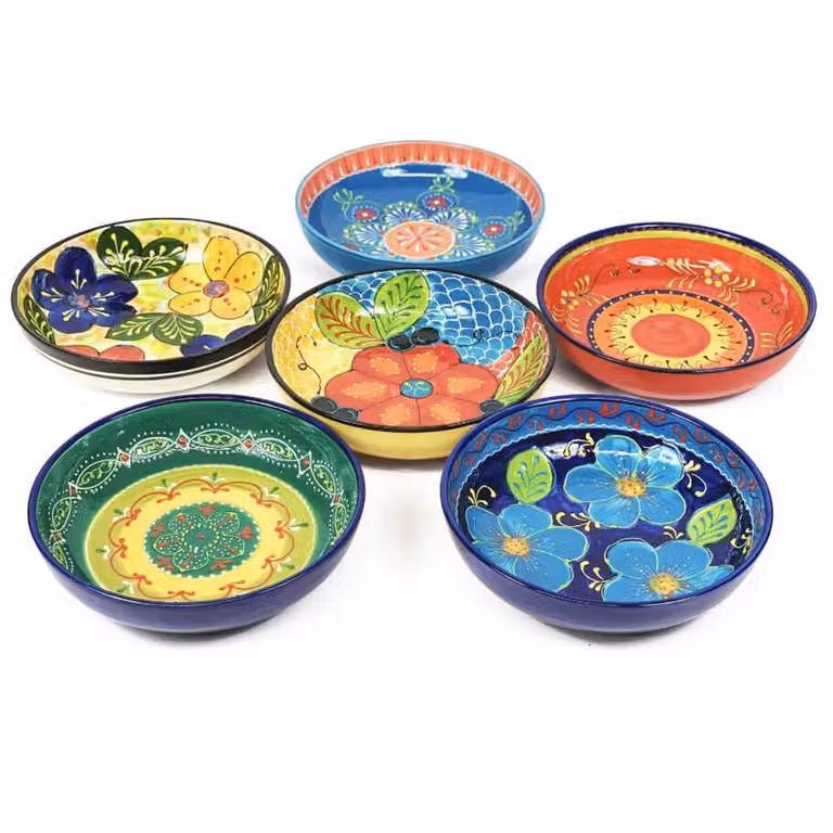 Verano Spanish Ceramics Hand Painted Ceramic Serving Bowl in White, Blue and Multicolour, Diameter: 30 cm