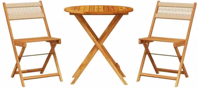 Berkfield Home 3 Piece Bistro Set in Beige Polypropylene and Acacia Wood – 1