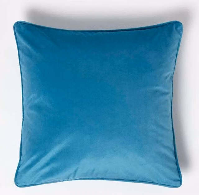 Homescapes Turquoise Green Velvet Square Cushion with Microfibre Insert, W/D/H: 46 x 46 x 46 cm – 1
