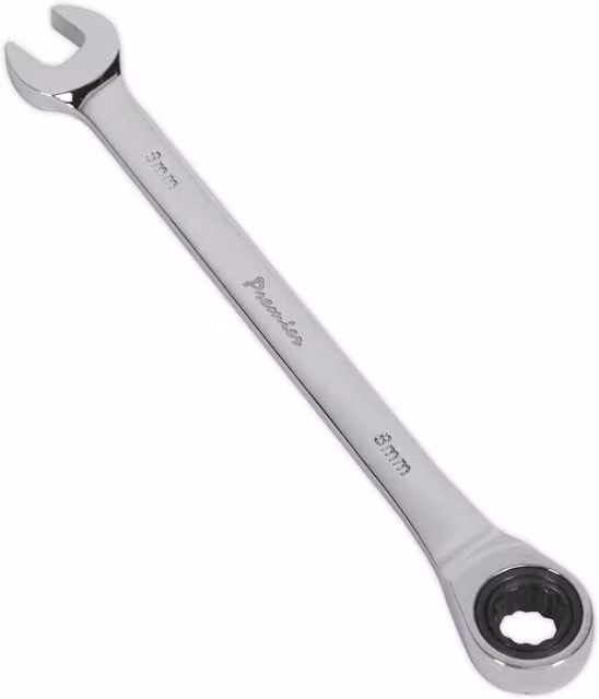 Loops 8mm Ratchet Combination Spanner in Silver Chrome Vanadium Steel