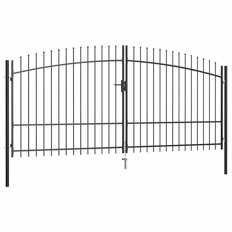 Berkfield Home Durable Steel Double Swing Fence Gate with Spear Top, Black, W: 400 cm, H: 225 cm