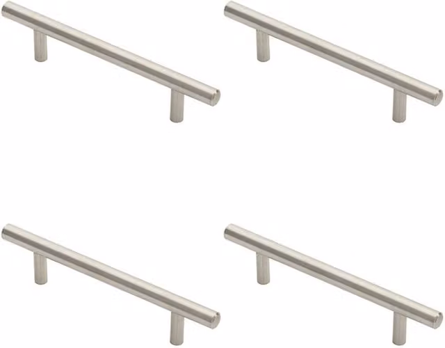 Loops 4-Pack Round T Bar Pull Handles in Brushed Stainless Steel, Silver, Fixing Centres: 96 mm, Size: 146 x 10 mm