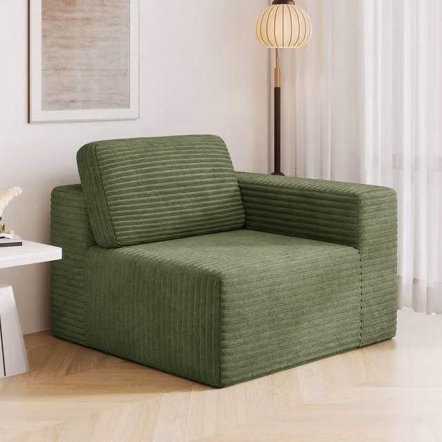Dprodo Corduroy Modular Sofa Right Seat 25V9 in Green W/D/H: 101 x 101 x 82 cm – 1