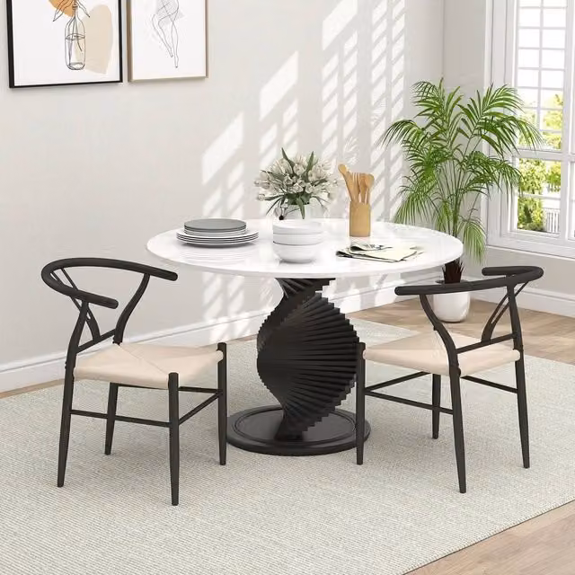 FORGEVIO Set of 2 Mid-Century Modern Kitchen and Dining Room Chairs with Armrests in Black and Multicolour – 1
