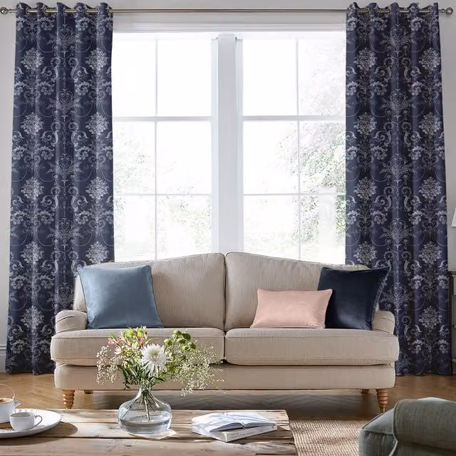 Laura Ashley Josette Made to Measure Blackout Floral Eyelet Curtain Panel in Blue