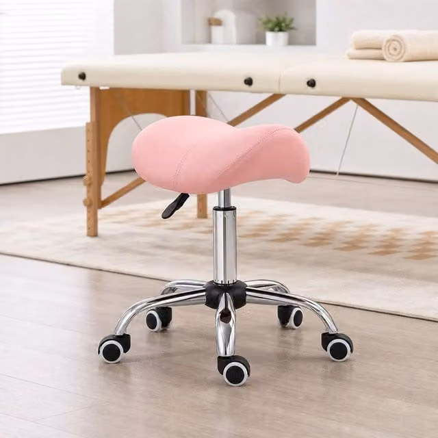 STILVORA Height Adjustable Salon Stool with Castors in Pink – 1