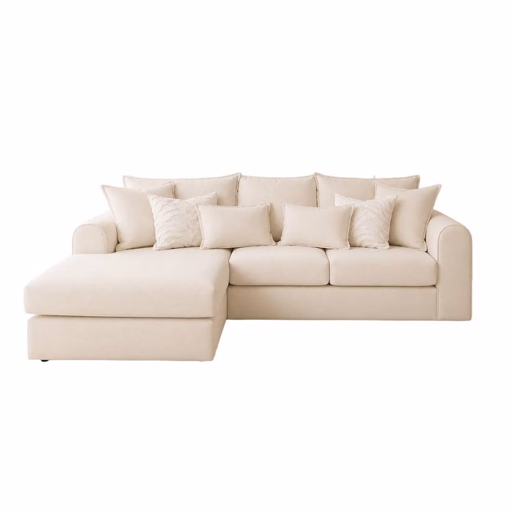 Home & Love Ariana Luxury Left Chaise Corner Fixedback Sofa in Naples Cream Fabric, W/D/H: 250 x 160 x 160 cm – 2