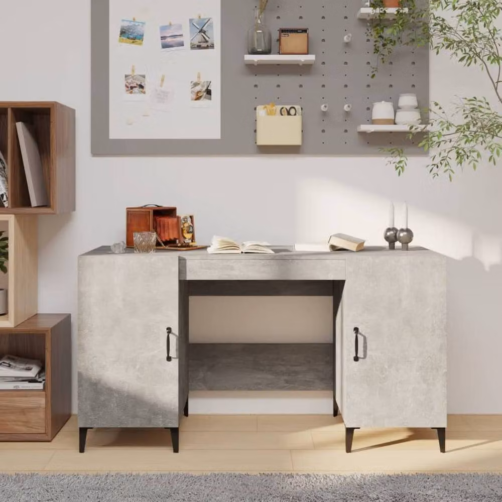 Berkfield Home Computer Desk in Concrete Grey, W/D/H: 140 x 50 x 75 cm – 1