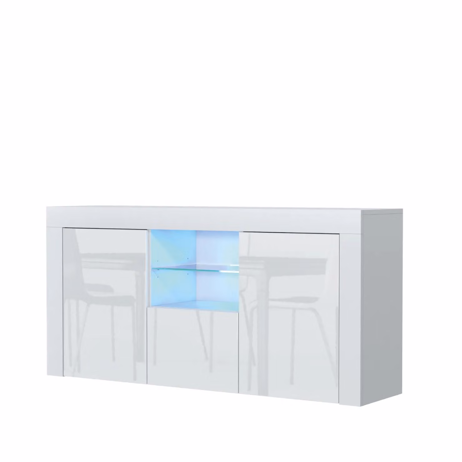Mex Furniture LTD Modern White Gloss Sideboard with Integrated LED Lighting, W: 145 cm, D: 35 cm, H: 70 cm – 2