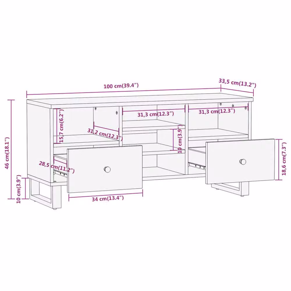 Berkfield Home Mango Wood TV Cabinet in Brown and Black, W: 100 cm, D: 33.5 cm, H: 46 cm – 7