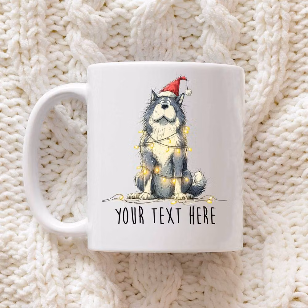 60 SECOND MAKEOVER Personalised Akita Christmas Lights Santa Hat Ceramic Mug, White – 2