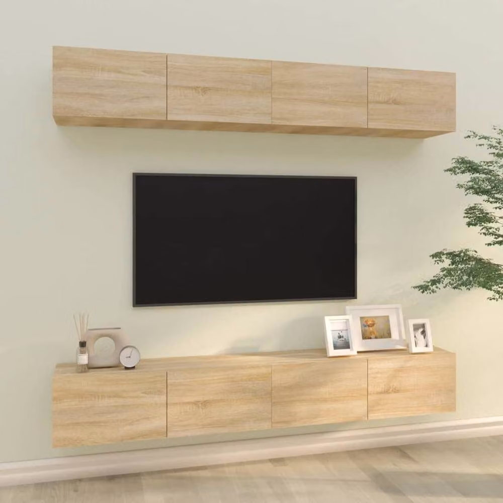 Berkfield Home Set of 4 Wall Mounted TV Cabinets in Sonoma Oak Brown, W/D/H: 100 x 30 x 30 cm – 2