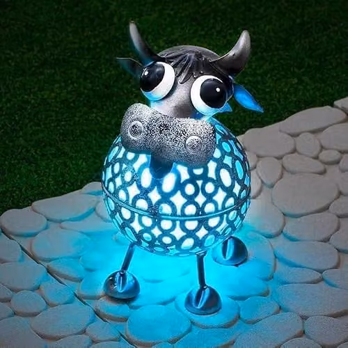 Globrite Metal Cow Solar Garden Ornament with Multicolour Changing LED Lights