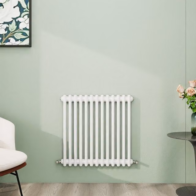AicaBathroom Horizontal Traditional Cast Iron Style 2 Column Radiator, White, W/D/H: 60.5 x 60.5 x 60.5 cm
