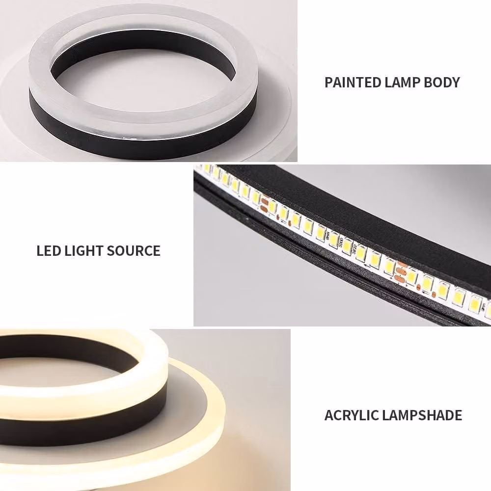Goeco Modern LED Ring Ceiling Light, 24W, Black, 3000K Warm White – 4