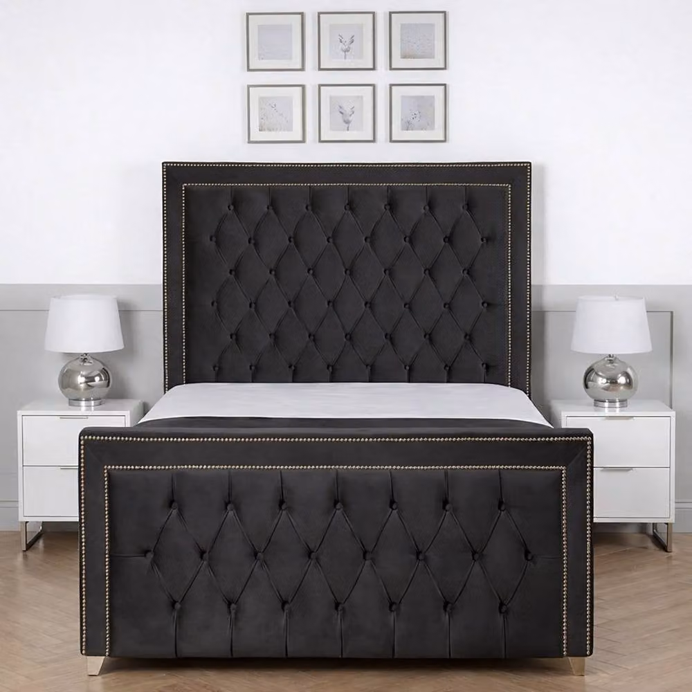 Living Comfort Bedz Metro Charcoal Grey Velvet Upholstered Gas Lift Storage Bed with 48 Inch Headboard, Super King, W/D/H: 200 x 200 cm – 2