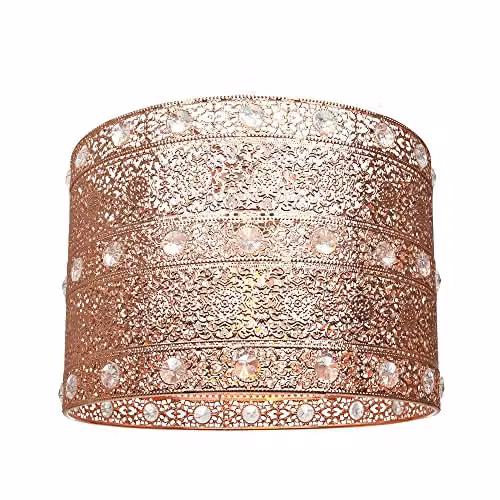 Happy Homewares Moroccan Style Chandelier Pendant Light Shade in Copper with Transparent Beads, Diameter: 24 cm – 1